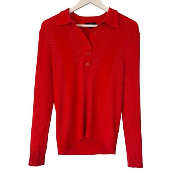 J.Crew Tops - J.Crew red silk blend ribbed collared blouse large